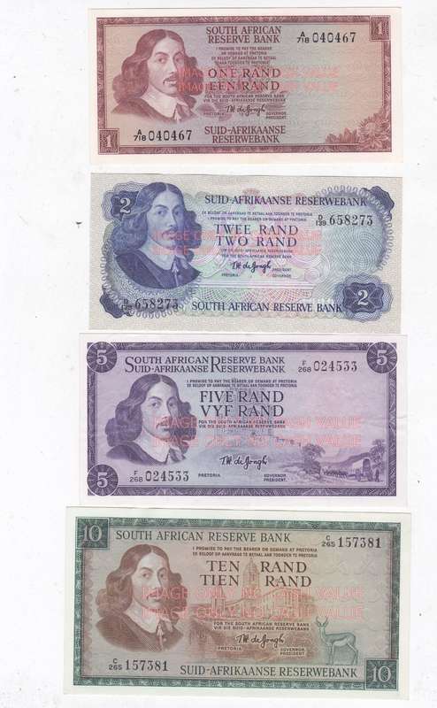 SOUTH AFRICA DE JONGH SET R1,R2,R5 & R10 EF-UNC
