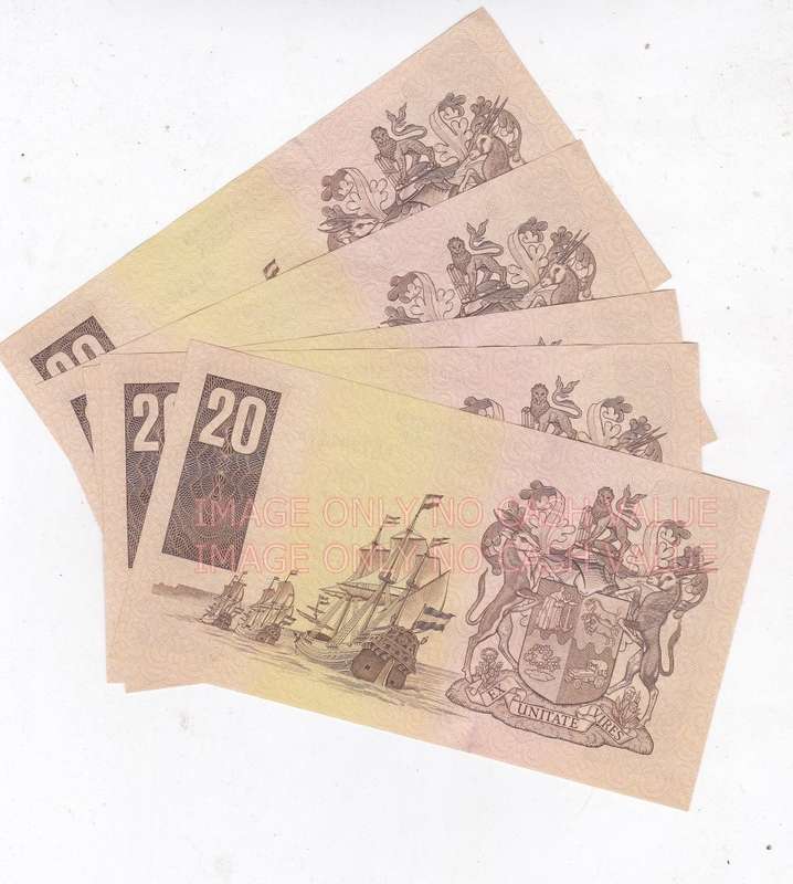 SOUTH AFRICA STALS 1990 R20 X 5 CONSECUTIVE NOTES UNC BL2807172D-76
