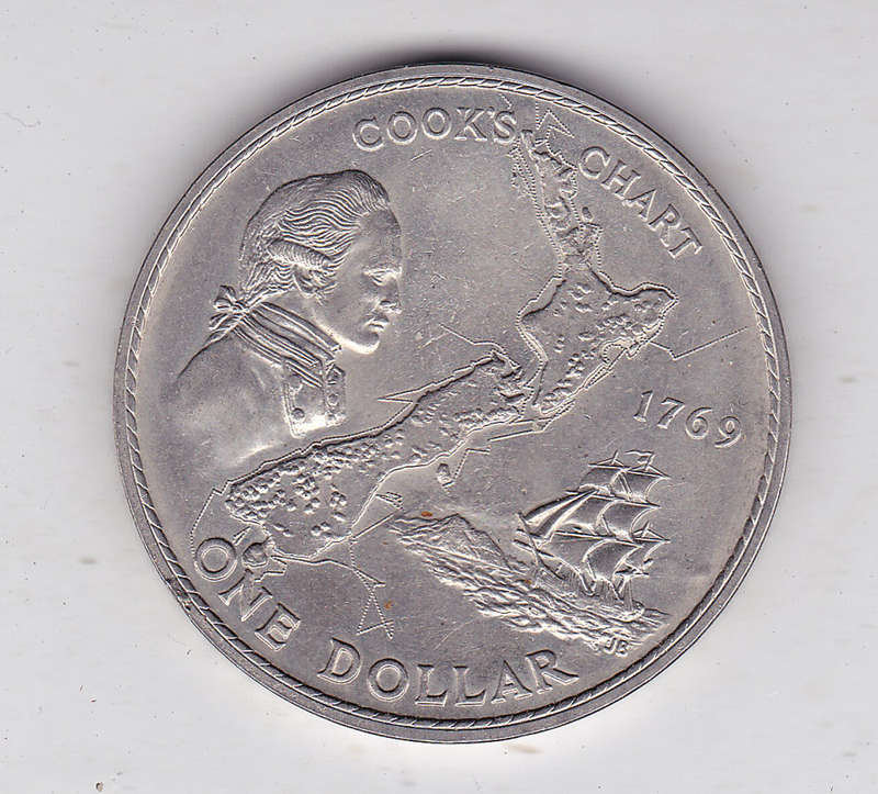 NEW ZEALAND 1 DOLLAR(CROWN) COOK'S CHART 1969 HIGH GRADE