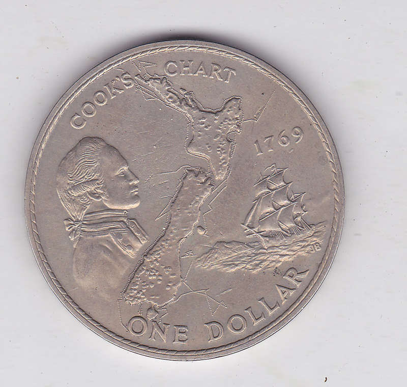 NEW ZEALAND DOLLAR(CROWN SIZE) COOK'S CHART 1969 AUNC