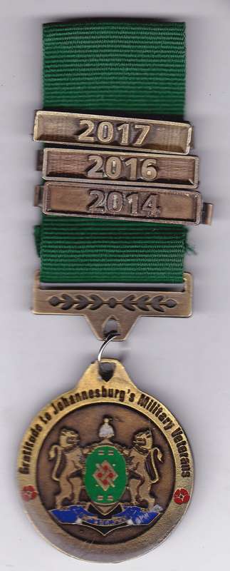 JOHANNESBURG'S MILITARY VETERANS MEDAL-BARS 2014/16/17