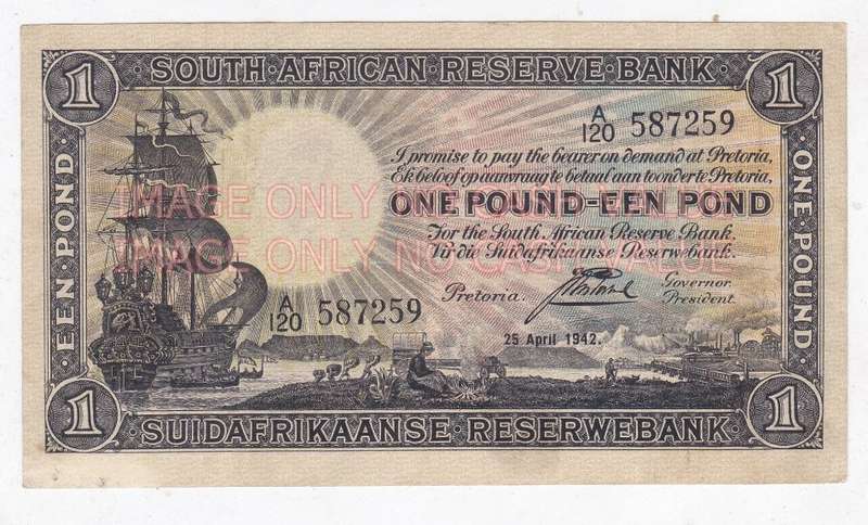 SOUTH AFRICA 1 POUND POSTMUS 25 APRIL 1942 A120 5872559 VF+