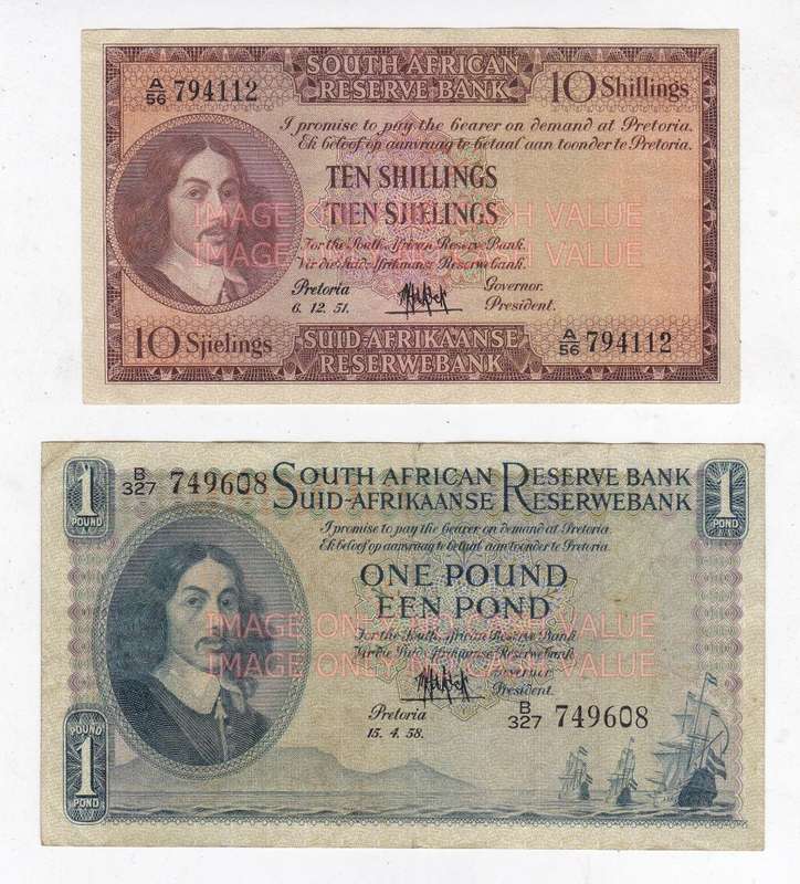 SOUTH AFRICA DE KOCK SET 10 SHILLINGS, 1 POUND, 5 POUNDS AND 10 POUNDS