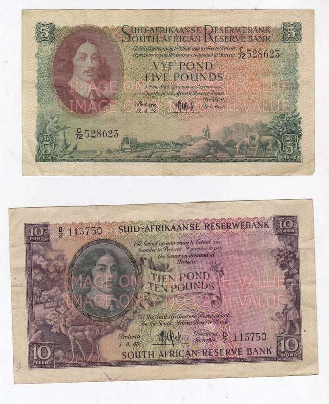 SOUTH AFRICA DE KOCK SET 10 SHILLINGS, 1 POUND, 5 POUNDS AND 10 POUNDS