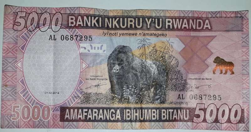 RWANDA 5000 FRANCS 2014 GORILLA FV=R76.6528