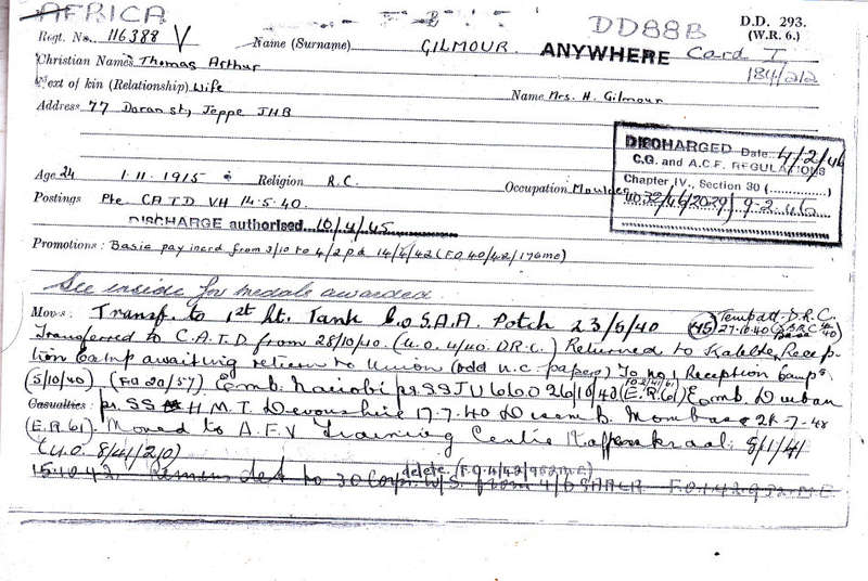 WW2 TRIO - 116388 A.T. GILMOUR WOUNDED IN ACTION  - COPIES SERVICE RECORDS
