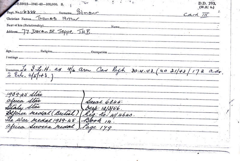 WW2 TRIO - 116388 A.T. GILMOUR WOUNDED IN ACTION  - COPIES SERVICE RECORDS