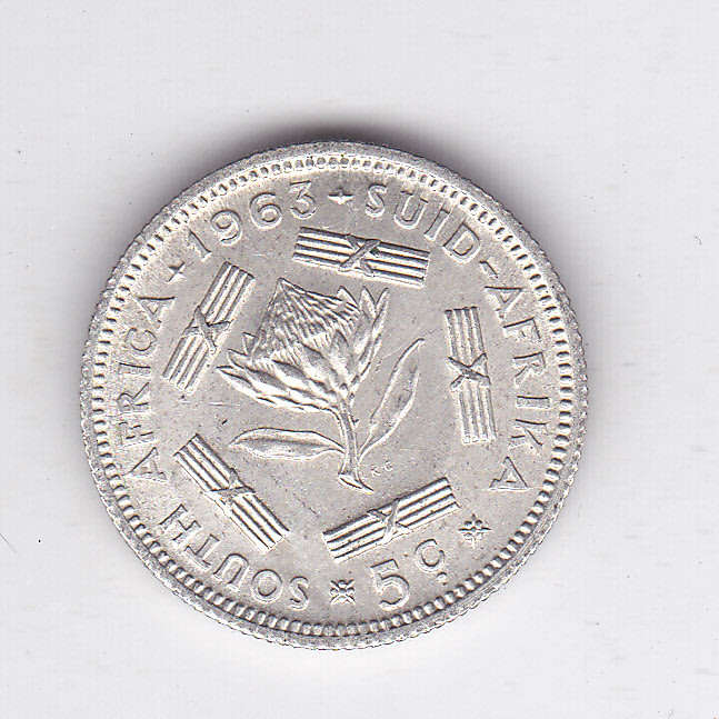 SOUTH AFRICA 5 CENTS 1963 XF SILVER