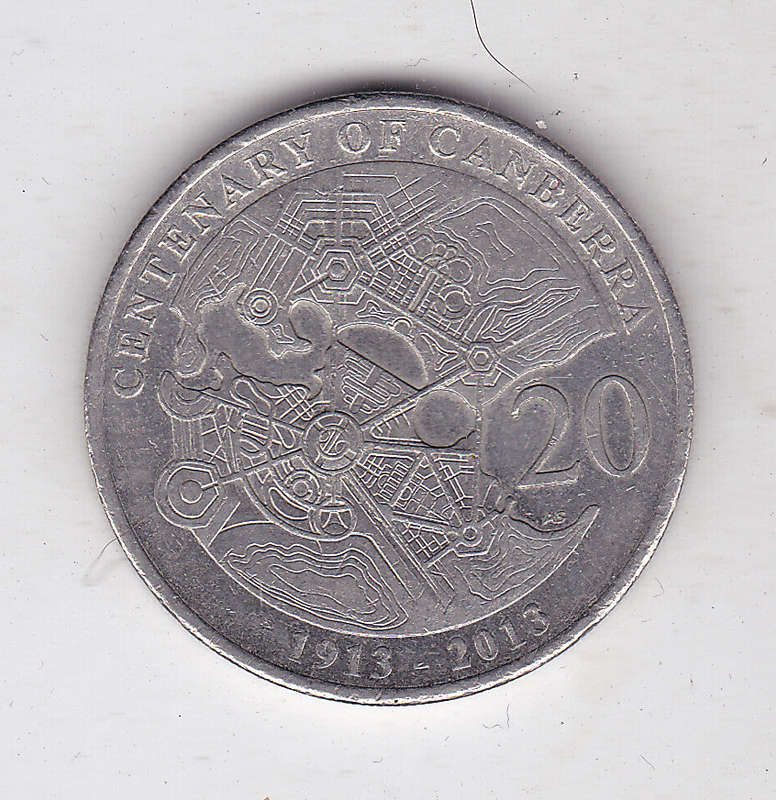 AUSTRALIA 20 CENTS CENTENARY OF CANBERRA 1913-2013 HIGH GRADE