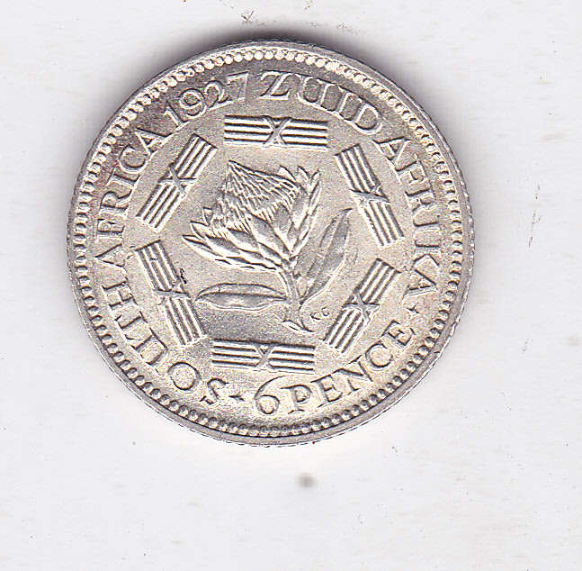 SOUTH AFRICA 6D 1927 UNC DETAILS (SOME OBVERSE SCRATCHES)