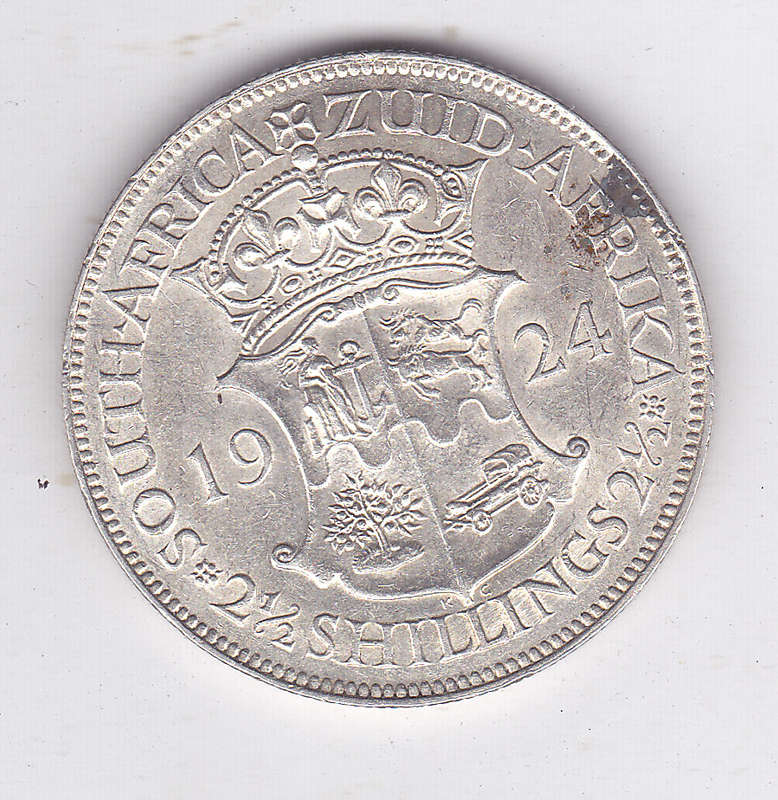 SOUTH AFRICA TWO AND A HALF SHILLINGS 1924 UNC DETAILS -