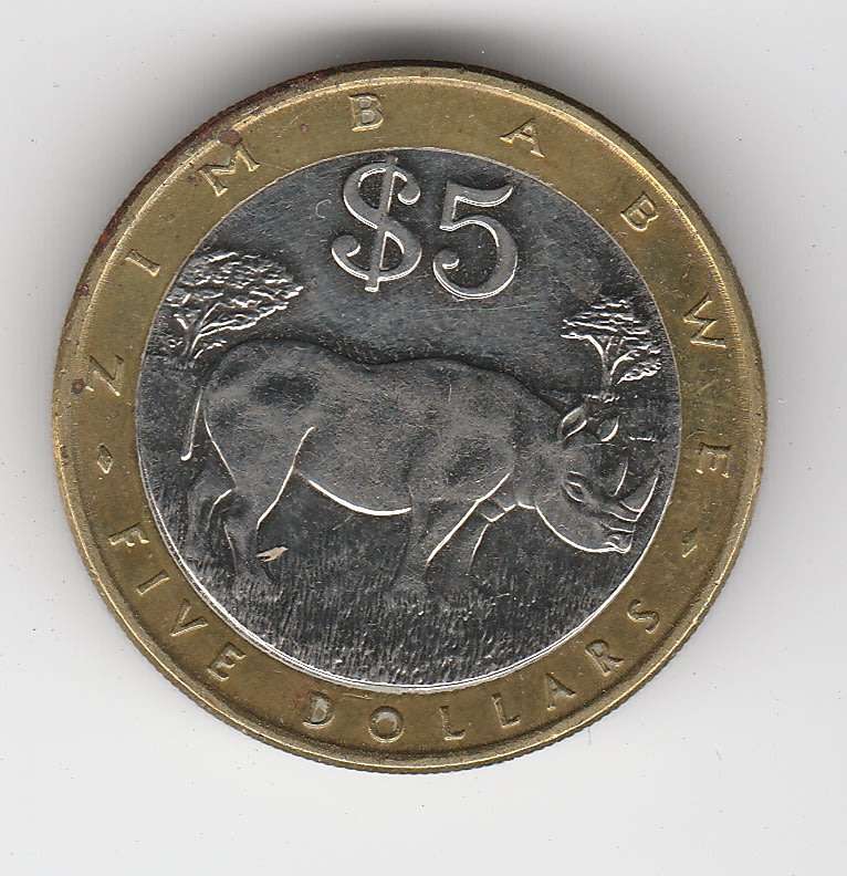 ZIMBABWE $5 2001 BI METAL HIGH GRADE