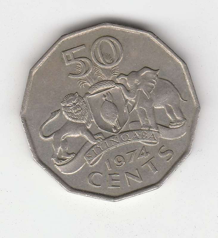 SWAZILAND 50 CENT'S 1974 OLD KING