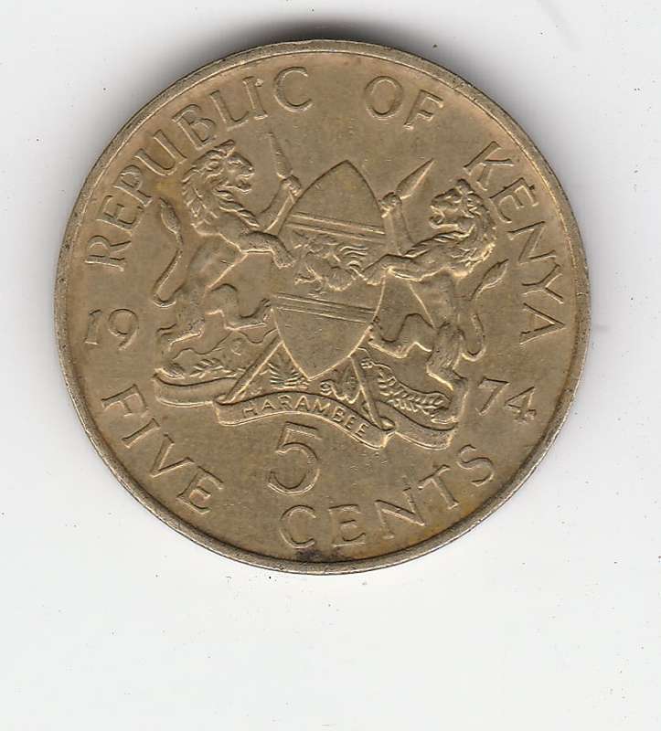 KENYA 5 CENTS 1974 HIGH-GRADE