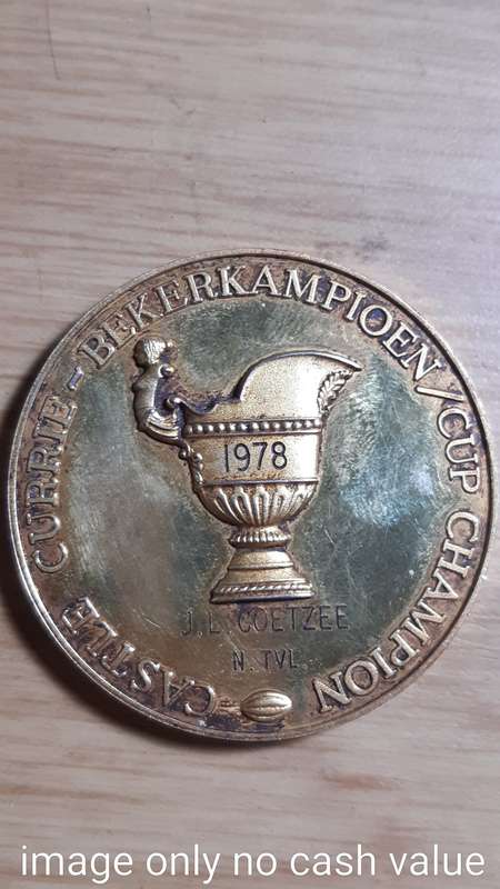 CASTLE CURRIE CUP CHAMPION'S 1978 WINNERS MEDAL J.L. COETZEE NORTHERN TRANSVAAL