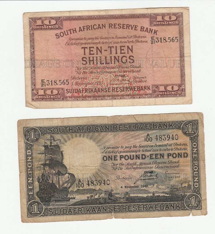 SOUTH AFRICA POSTMUS SET 10 SHILLINGS, 1 POUND, 5 POUND 10 POUNDS - 1935 TO 1944