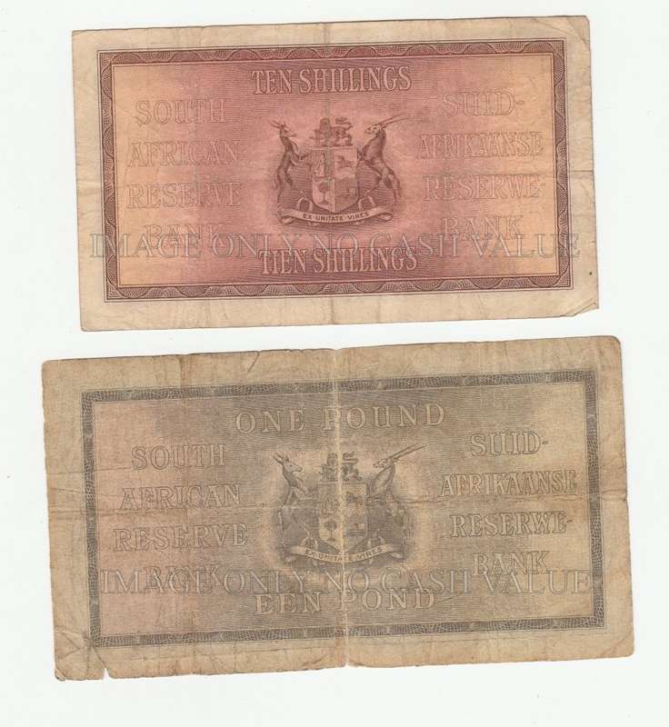 SOUTH AFRICA POSTMUS SET 10 SHILLINGS, 1 POUND, 5 POUND 10 POUNDS - 1935 TO 1944