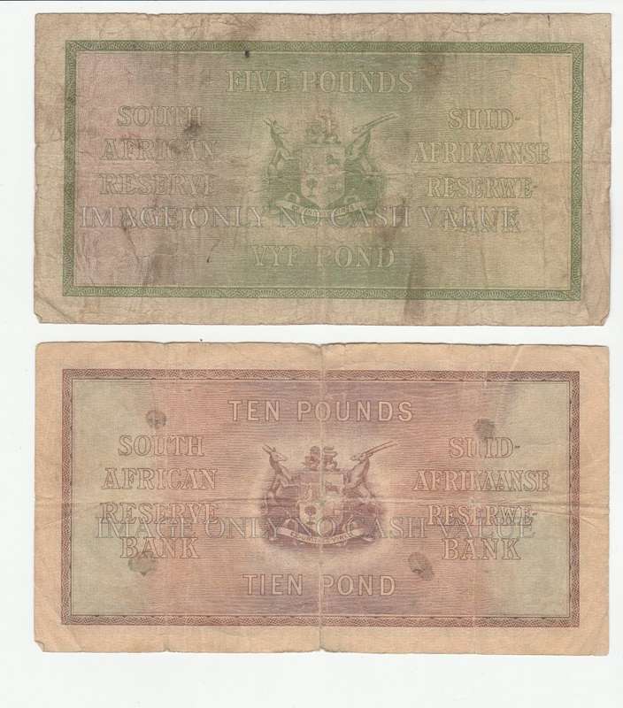 SOUTH AFRICA POSTMUS SET 10 SHILLINGS, 1 POUND, 5 POUND 10 POUNDS - 1935 TO 1944