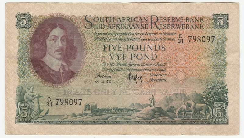 SOUTH AFRICA MH DE KOCK SET 10 SHILLINGS, 1 POUND, 5 POUND 10 POUNDS - 1953-59 3rd ISSUE