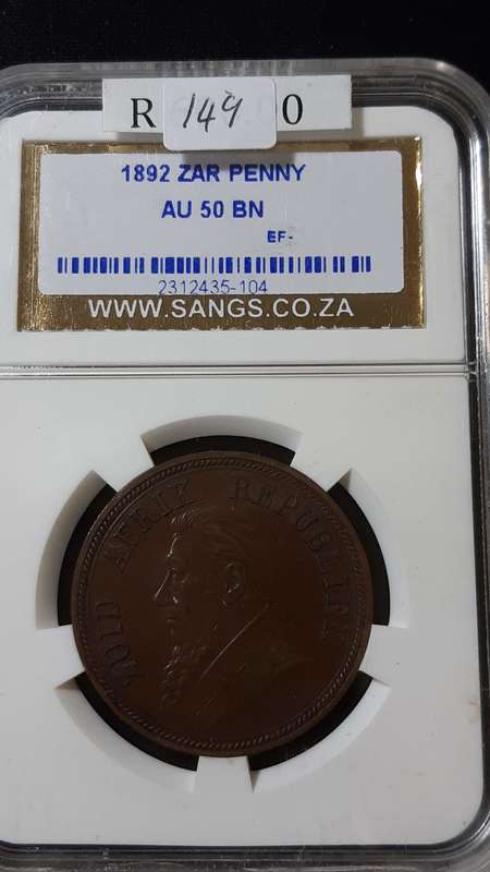 ZAR KRUGER PENNY 1892 AU 50  BN - SANGS