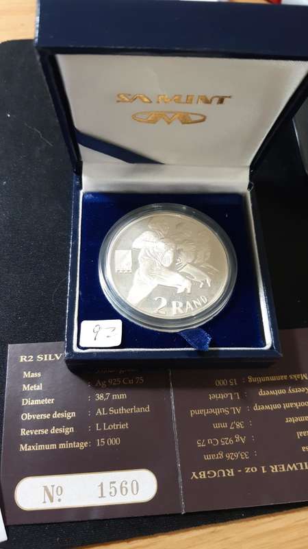 SOUTH AFRICA R2 RUGBY WORLD CUP 1995 WITH C.O.A ENCAPSULATED IN ISSUED BOX
