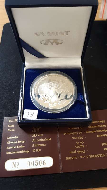 SOUTH AFRICA R2 - UN 50 - UNITED NATIONS 1995 WITH C.O.A AND ISSUEDBOX