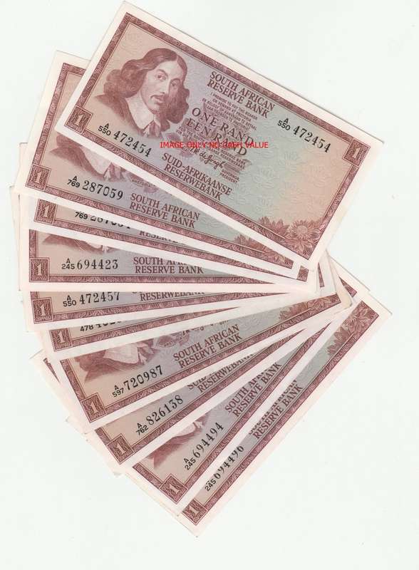 SOUTH AFRICA R1 NOTES 1967 EF-AUNC - 12 NOTES ONE BID FOR ALL