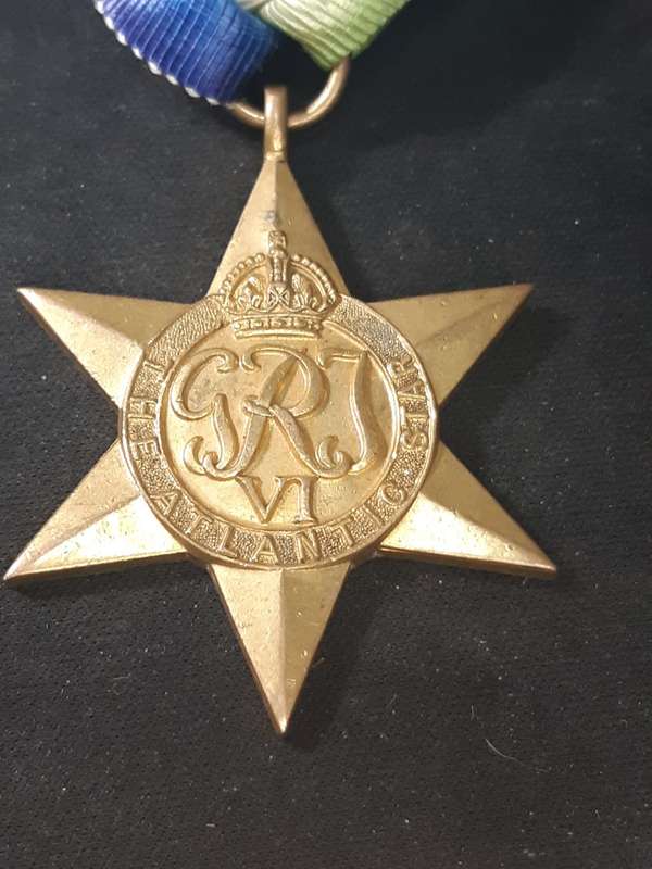 WWII ATLANTIC STAR FULL SIZE - WITH RIBBON -