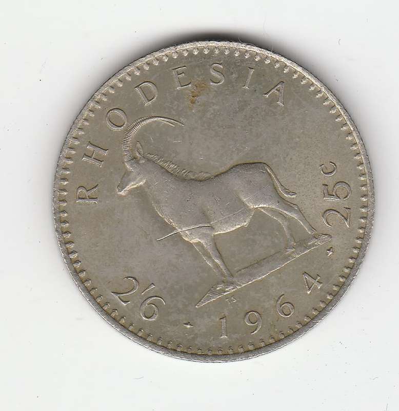 RHODESIA 25 CENTS 1964