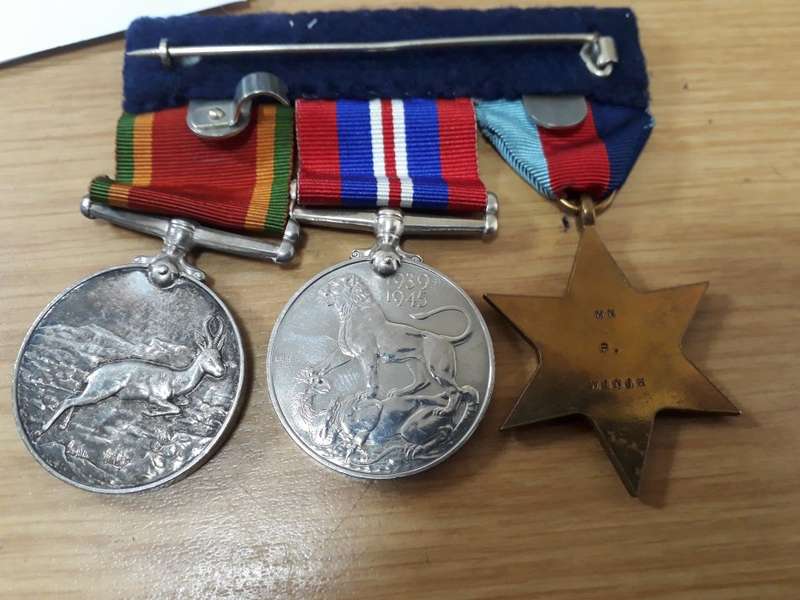 SOUTH AFRICA WWII TRIO MERCHANT NAVY MOUNTED AS WORN 70606 P. WINIK