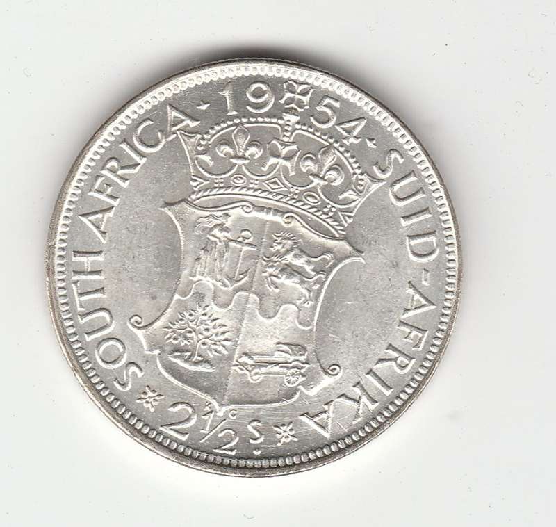 SOUTH AFRICA 1954  TWO AND A HALF SHILLINGS AUNC