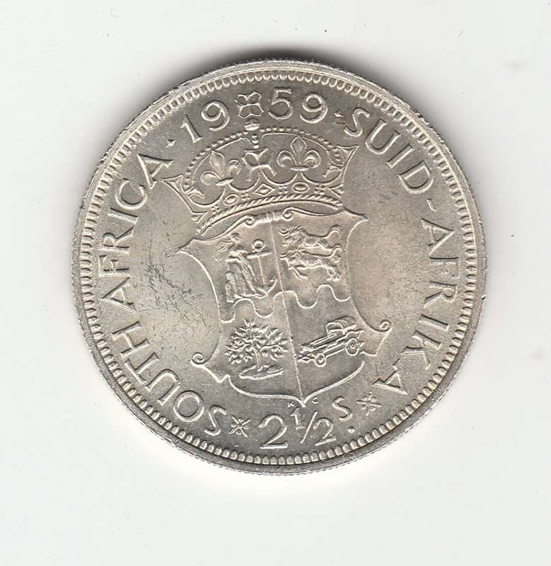 SOUTH AFRICA 1959 TWO AND A HALF SHILLINGS LOW MINTAGE