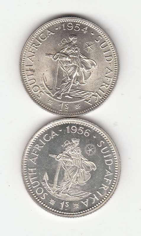 SOUTH AFRICA 1 SHILLING 1954 & 1956 AUNC - UNC