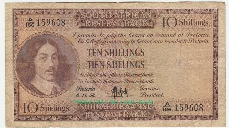 SOUTH AFRICA 10 SHILLINGS DE KOCK 6-11-58 A166 159608