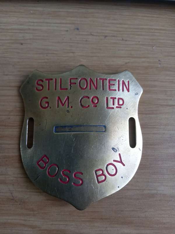 APARTHEID BOSS BOY SHOULDER BADGE STILFONTEIN GOLD MINE CO LTD