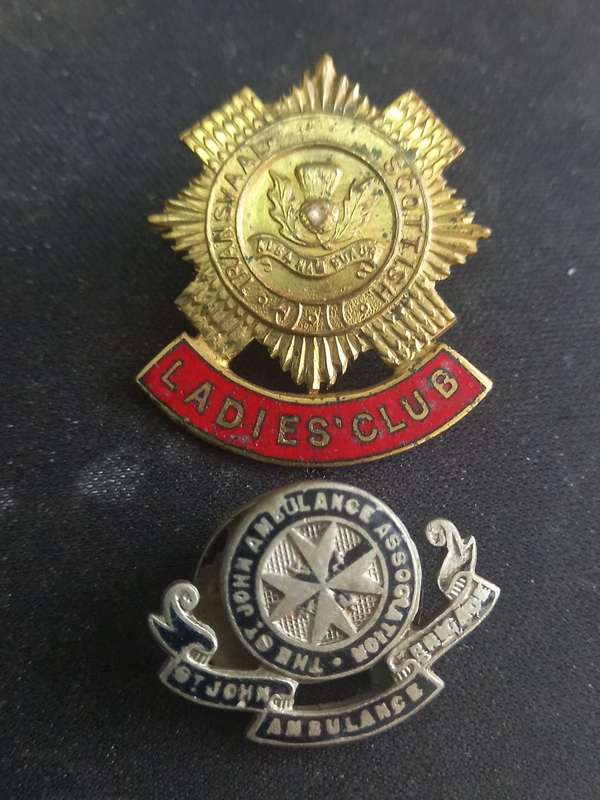 VERY RARE TRANSVAAL SCOTTISH LADIES CLUB BADGE & ST JOHS AMBULANCE ASS. BADGE