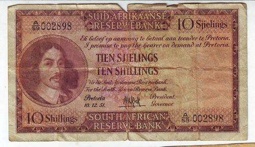 TEN SHILLINGS DE KOCK A59 002898 11-12-1951
