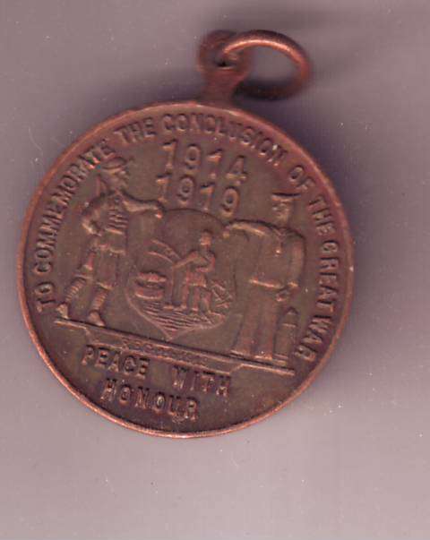 MEDAL TO COMMERATE THE CONCLUSION OF THE GREAT WAR 1919