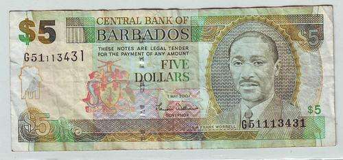 BARBADOS FIVE DOLLARS 1 MAY 2007 - LANDSCAPE