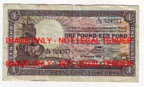 SOUTH AFRICA ONE POUND J.POSTMUS A115 524577 20 NOVEMBER 1941