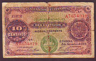 LOURENCO MARQUES 10 CENTAVOS 5 NOVEMBER 1914