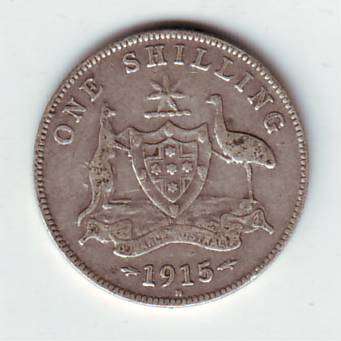 AUSTRALIA  ONE SHILLING 1915 RARE COIN F=$60 VF=$150