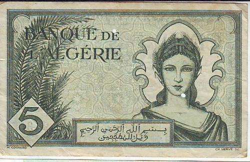 ALGERIA 16-11-1942 FIVE FRANCS