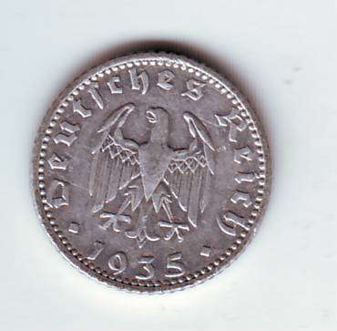 GERMAN 50 REICHSFENNING COIN MINTMARK E 1935