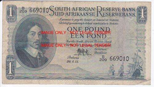 SOUTH AFRICA ONE POUND M.H. DE KOCK  THIRD ISSUE 20.4.55 B209 669010