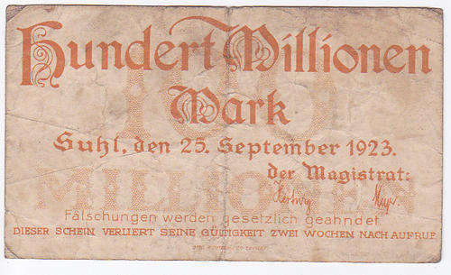 GERMANY ONE HUNDRED MILLION MARK 25 SEPTEMBER 1923