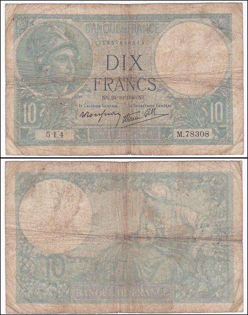 FRANCE 10 FRANCS 1957686514 24-10-1940.NU. 514 M.78308
