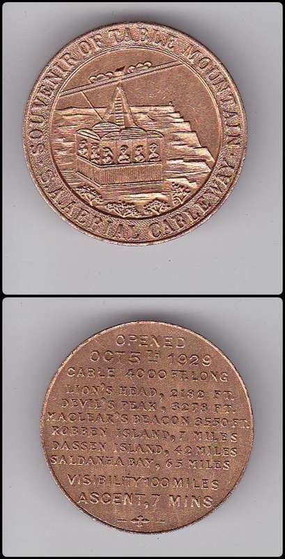 SOUVENIR OF TABLE MOUNTAIN S.A. AERIAL CABLEWAY MEDALLION - 32MM DIAMETER
