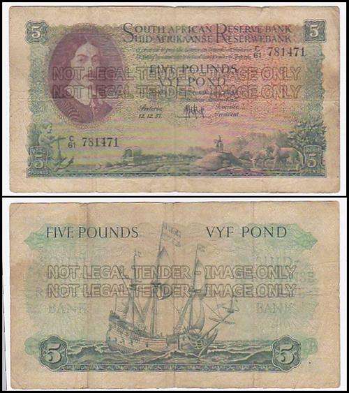 FIVE POUNDS M.H. DE KOCK C61 781471 12.12.57 THIRD ISSUE