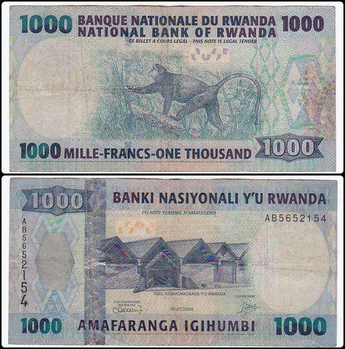 RWANDA 1000 FRANCS 01.07.2004 AB5652154 - MONKEY